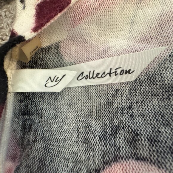 NY Collection Black Red White Long Open Front Drape Cardigan Size Medium - Picture 5 of 7